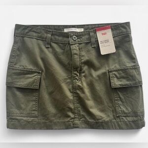 NWT Levi's ‘94 Cargo Twill Mini Skirt Mid Rise Cotton Olive Green Y2K Skater